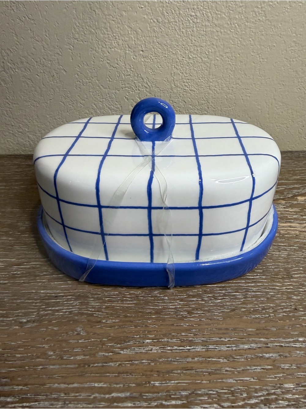 Target Bullseye White & Blue Plaid Ceramic Butter Dish